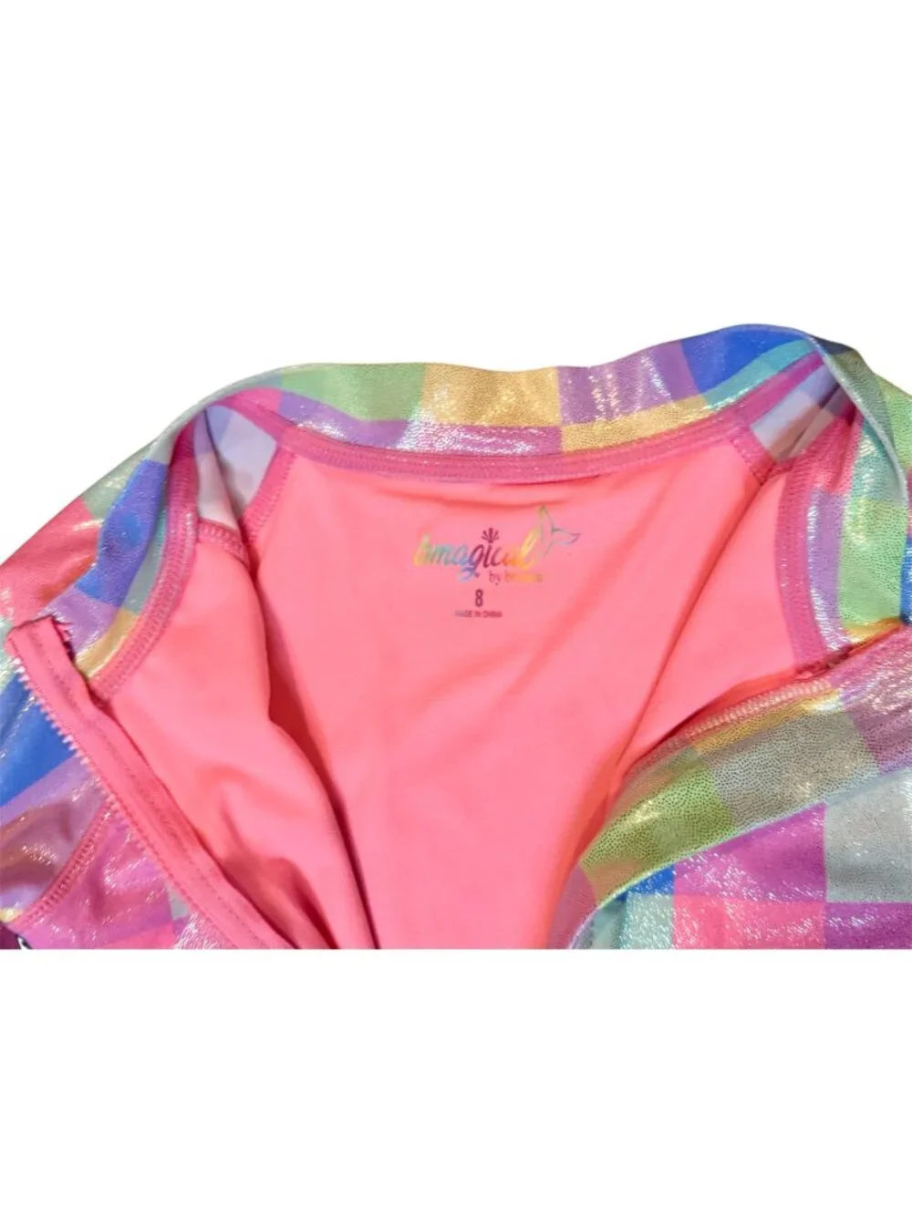 BMAGICAL Girls Swim Rashguard Size 8 Pink Plaid